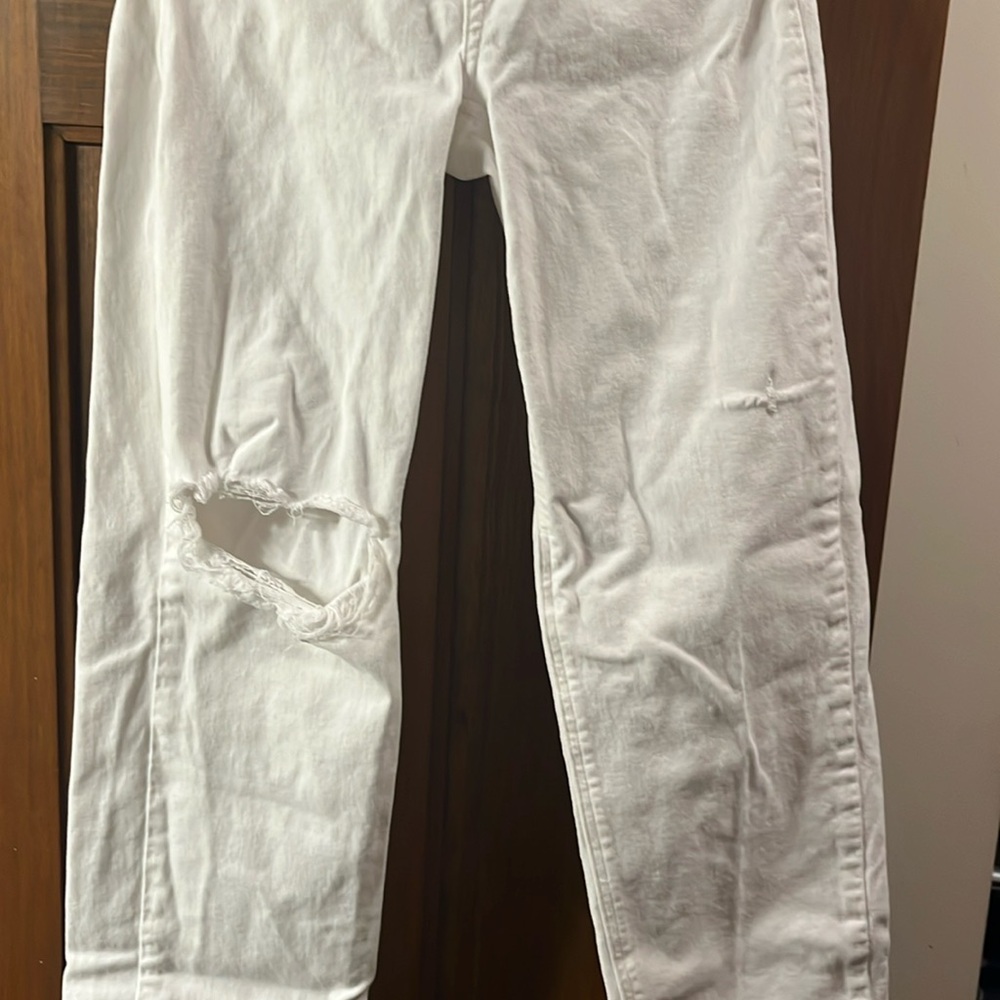 Paige Sarah Straight Ankle White Distressed Jeans